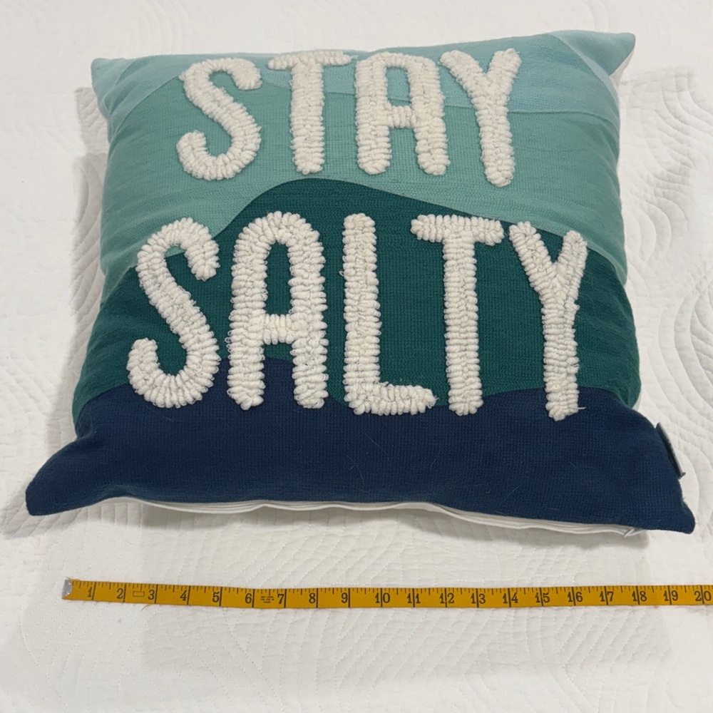 Coastal 'Stay Salty' Decorative Pillow - Teal & Navy - Picture 3 of 3